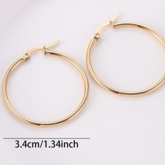 1 Pair Vintage Style Simple Style Round Plating Titanium Steel 18K 35mm - Picture 2 of 5